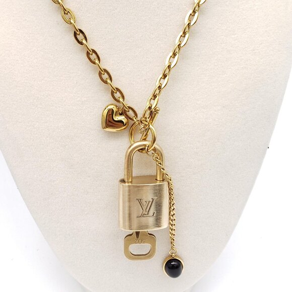 Authentic Louis Vuitton Gold Padlock with Unbranded Stainless Steel Chain - Picture 3 of 9